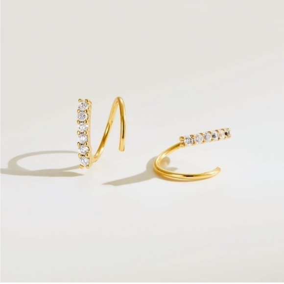 Gold 14k Gold Plated 2 pairs Cubic Zirconia Spiral Earrings - Picture 2 of 4